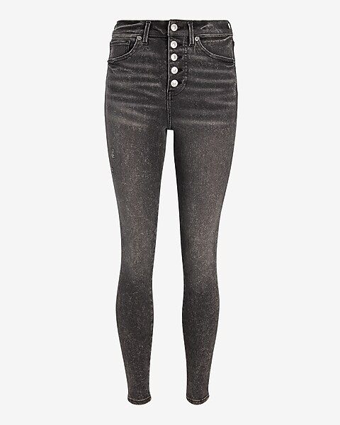 High Waisted Black Button Fly Skinny Jeans | Express