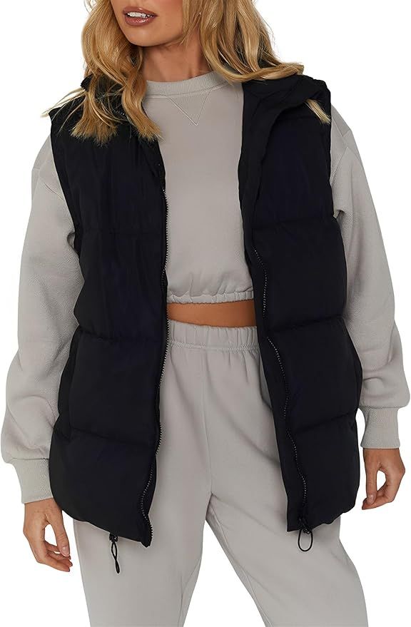 Women's Quilted Puffer Vest Stand Collar Sleeveless Coat Zipper Winter Gilet Jacket | Amazon (US)