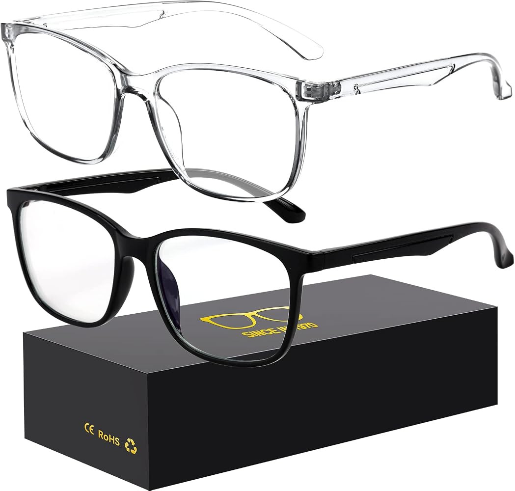 2Pack Blue-Light Blocking Glasses Computer Reading/Gaming/TV/Phones Glasses Fashion Anti Eyestrai... | Amazon (US)