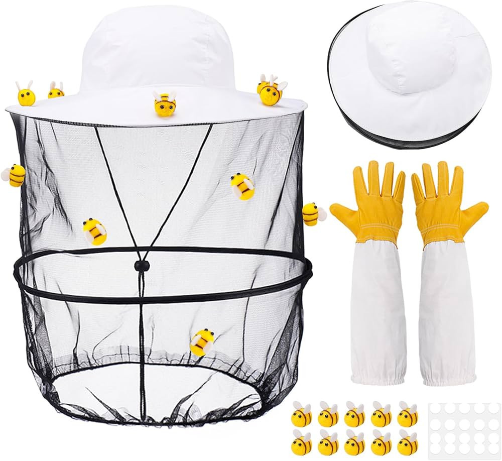 32 Pcs Beekeeper Set for Men Women, Halloween Party Costume Kit Includes Foldable Bee Hat Veil Gl... | Amazon (US)