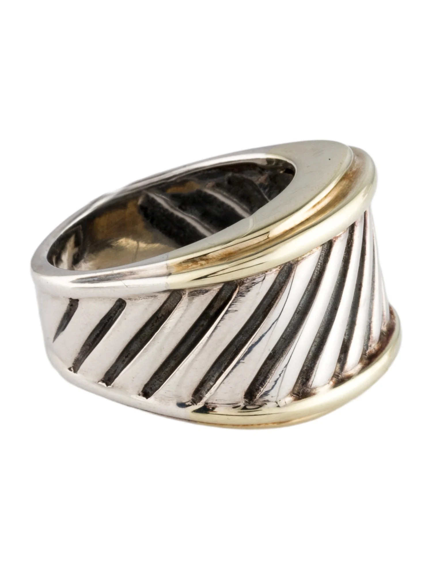 David Yurman Two-Tone Cable Classics Cigar Band Ring - Band, Rings - DVY198174 | The RealReal | The RealReal