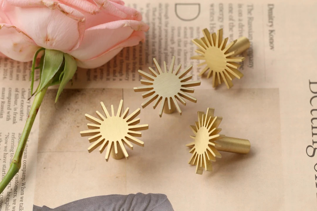 Brass Sun Drawer Knob Handle, Sunshine Cabinet Handle Knobs, Dresser Handle Knob, Kitchen Wardrob... | Etsy (US)