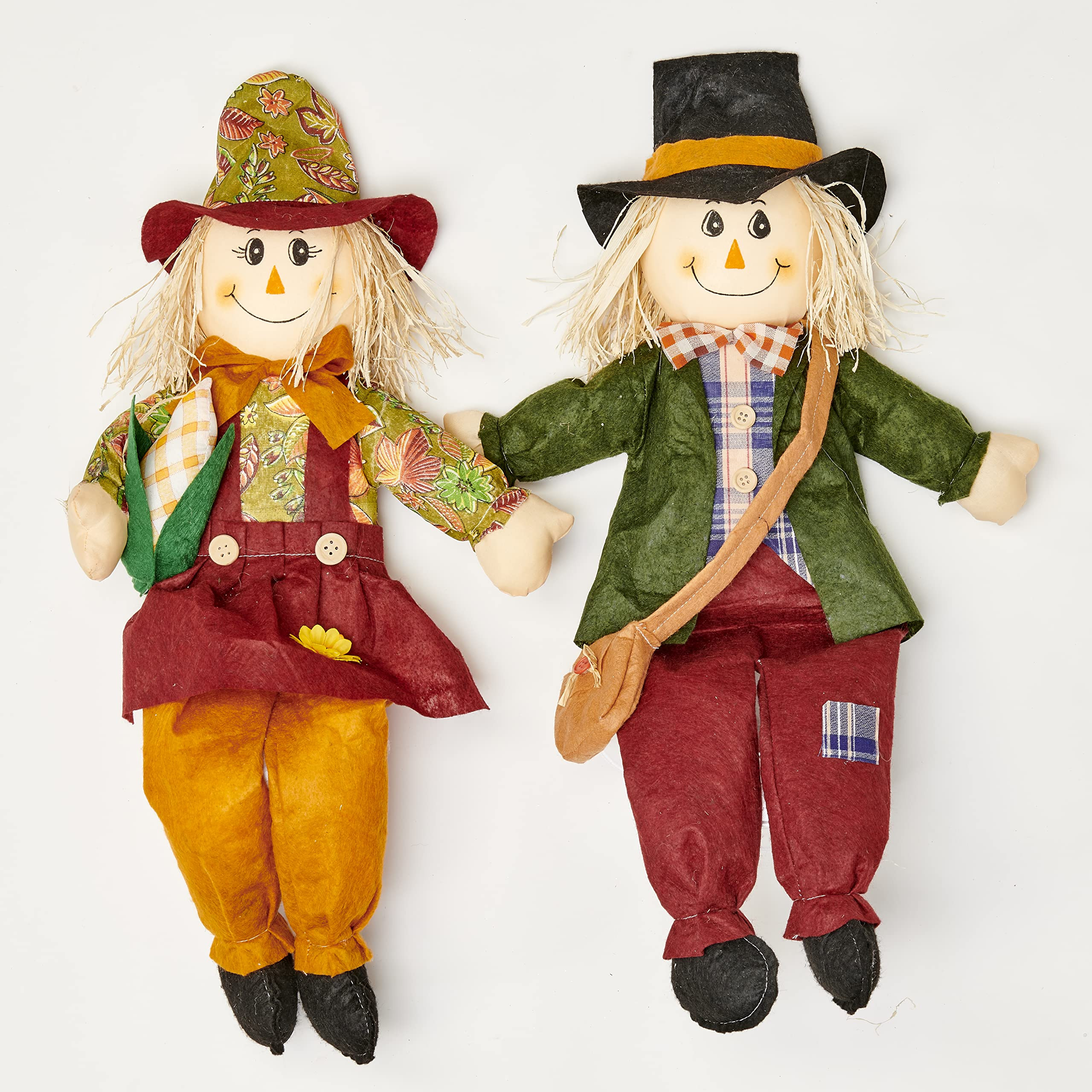 24" Fall Sitting Boy & Girl Harvest Scarecrow with Sack or Corn, Set of 2 | Amazon (US)
