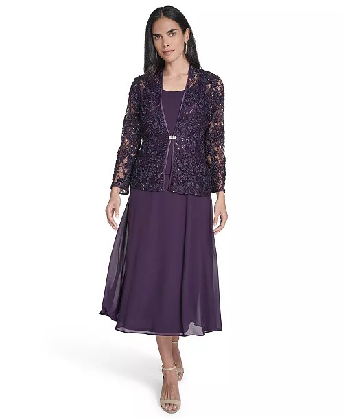Women's Soutache Jacket & Jewel-Neck Midi Dress | Macy's