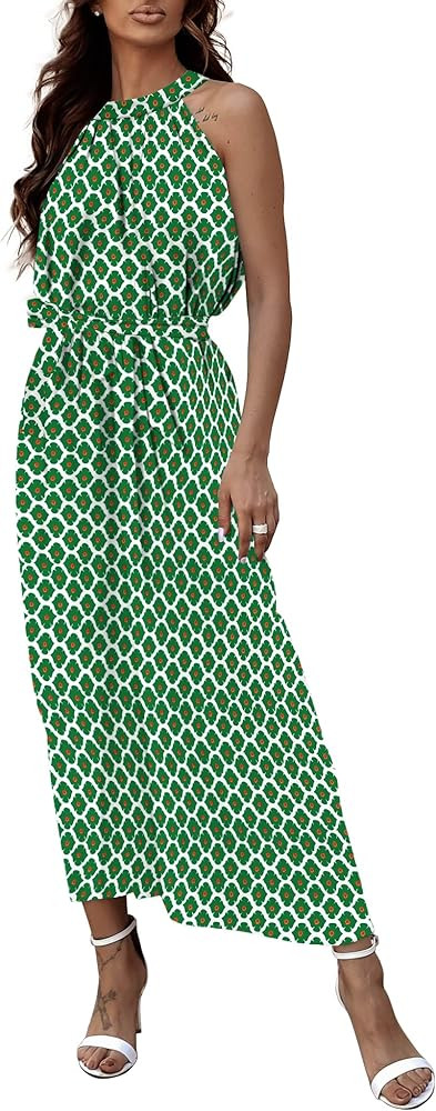 miduo Womens Casual Summer Halter Neck Sleeveless Bohemian Geometric Pattern Flowy A Line Maxi Lo... | Amazon (US)