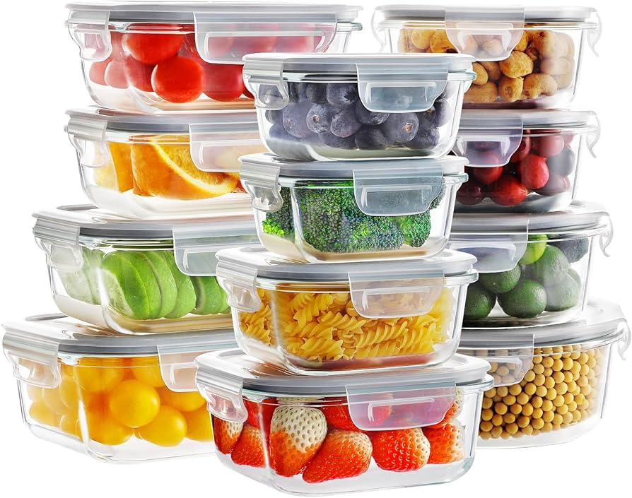 MUMUTOR Glass Food Storage Containers with Lids, [24 Piece] Glass Meal Prep Containers, Airtight ... | Amazon (US)