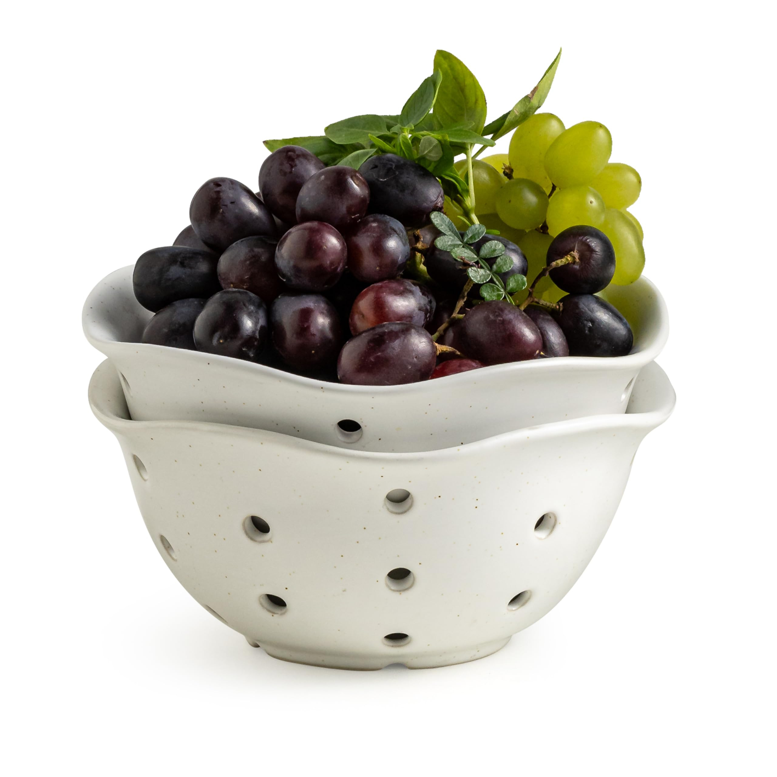 Gomakren Ceramic Berry Basket Set of 2, Rustic Fruit Basket Container 6 Inch, Fruit Bowl with Hol... | Amazon (US)