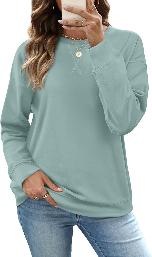 RUMIA Women's Crew Neck Sweatshirt Loose Pullover Long Sleeve Shirts Soft Tops for Women Fall Clo... | Amazon (US)