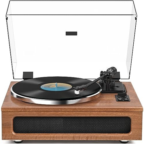 All-in-One Vintage Record Player High Fidelity Belt Drive Turntable for Vinyl Records Built-in 2 Tweeter and 2 Bass Stereo Speakers, Vinyl Player with MM Cartridge, Bluetooth, Aux-in, RCA, Auto Stop | Amazon (US)