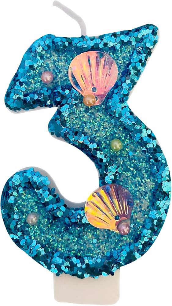 Blue Number Candle,Shell Sequins Number Candles for Birthday Cakes Mermaid Themed Party Supplies ... | Amazon (US)