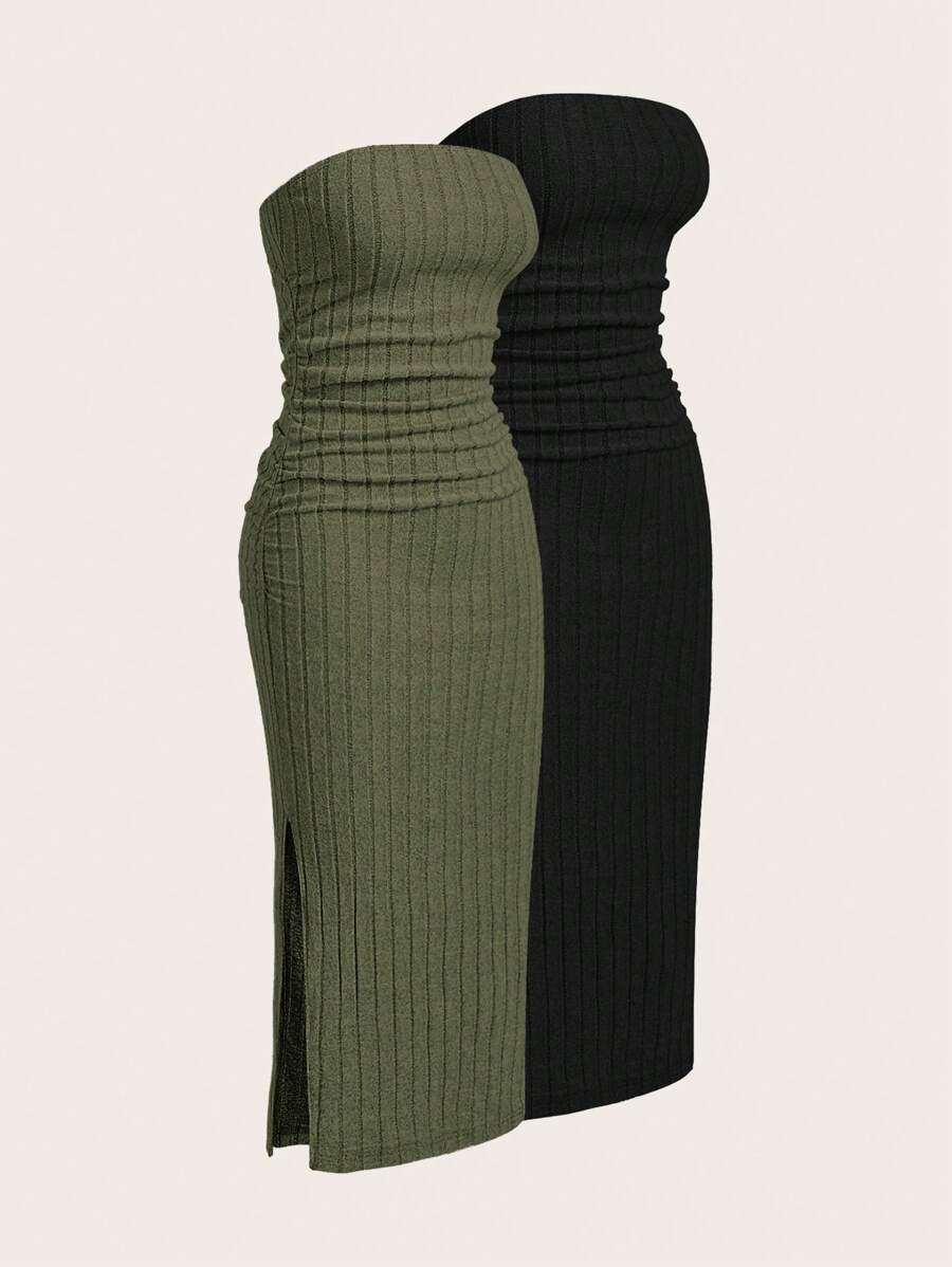 SHEIN EZwear 2 Pieces Set Textured Tube Dress,Summer Dresses For Women | SHEIN