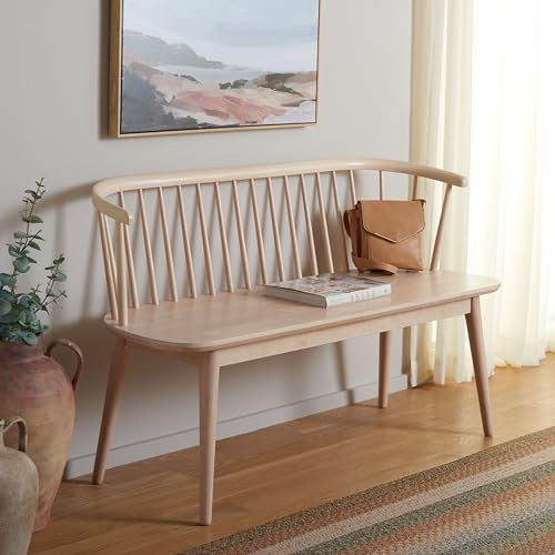 SAFAVIEH Home Collection Blanchard Farmhouse White Washed Solid Wood Windsor Spindle Bench | Amazon (US)