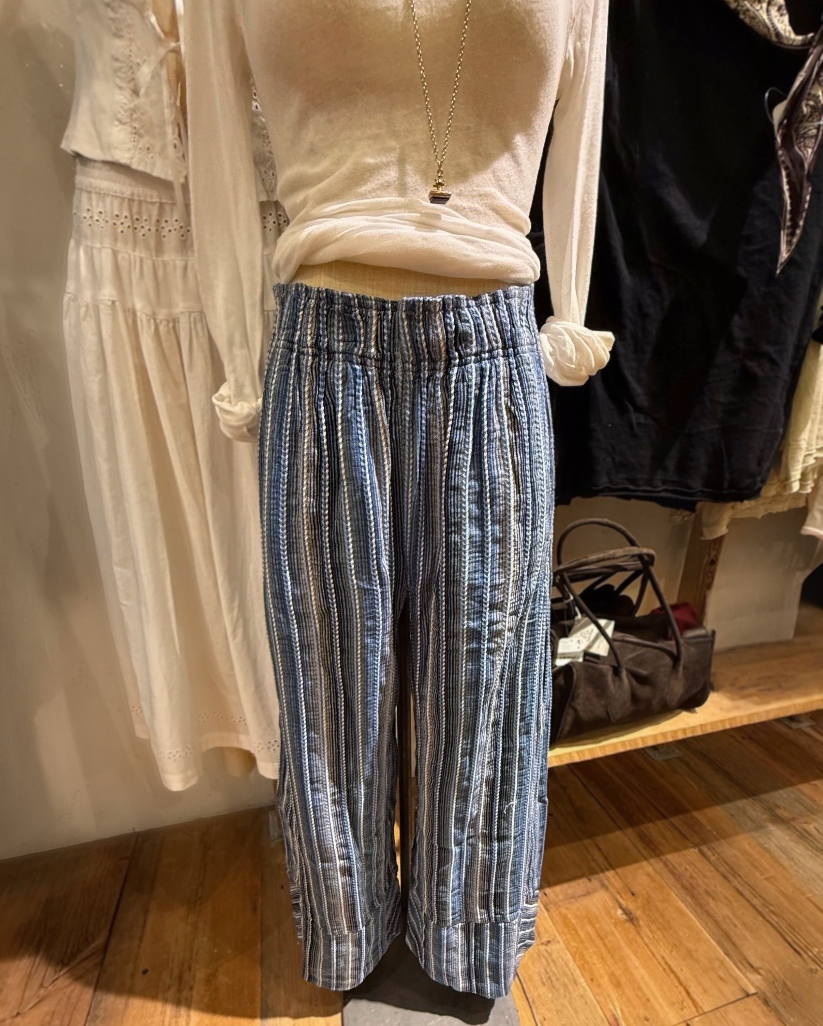 Spring vacation + everyday summer outfit. Strips linen blend relaxed pull on pants w a semi-sheer stretchy long sleeve white tee and a long pendant necklace. 

I gave these pants in a poppy red and a taupe. They run big, I have both a small + xsmall (probably should have done both in xsmall)

#LTKTravel #LTKSeasonal #LTKootd