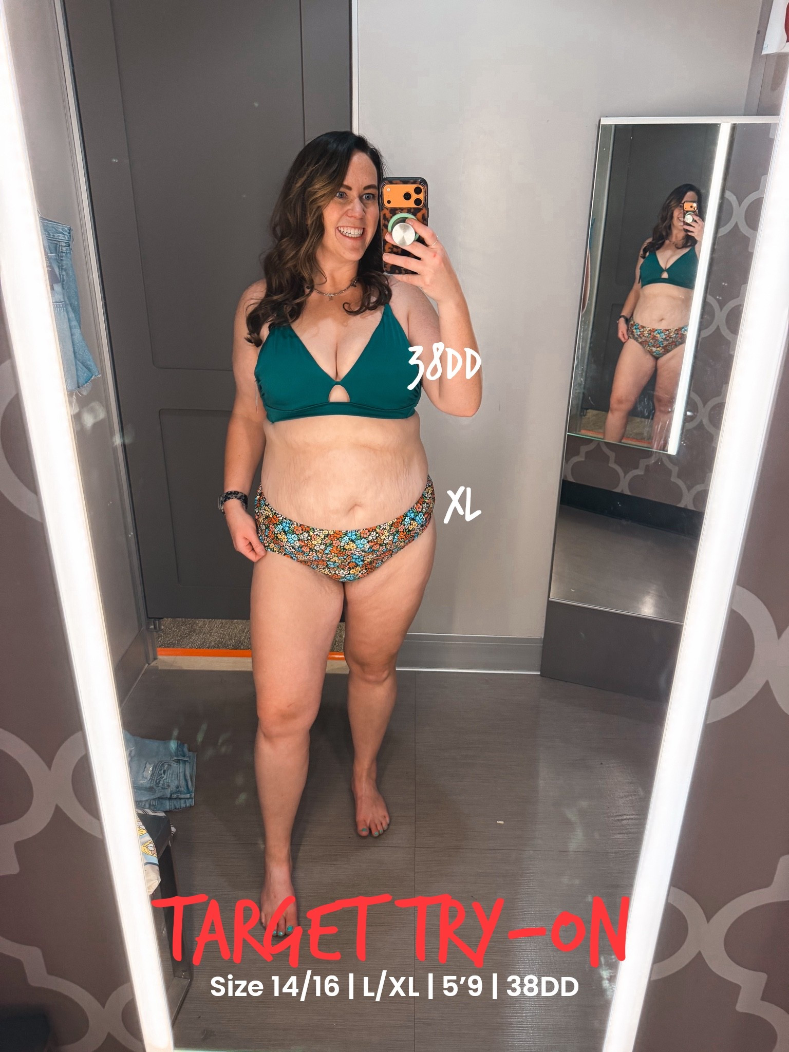 The swimsuit I almost went back for 😭 I just couldn't buy another one! But the support in this top is unbelievable. LOVE LOVE! 10/10 would recommend, I'm a 38DD, wearing the 38DD, and it fit like a charm! 🤌🏼

The bottoms are so comfy! Super supportive, and and the floral print is just too cute and fun! 🙌🏼 

Top: size 38DD @Target  
Bottoms: size XL @Target 

Size 14/16 | L/XL | 5'9" | 38DD

green swim top, plunge bikini top, 38DD swimsuit, DD bikini top, supportive swim top, keyhole bikini top, striped shorts, deep green bikini, green bikini, midsize swimsuit, size 14/16 swimsuit, fitting room try on, vacation swimwear, midsize summer style, lands end swim, lands end swimsuit bottoms, floral swim bottoms, plus size swim, midsize swim

#LTKMidsize #LTKSwim #LTKSeasonal