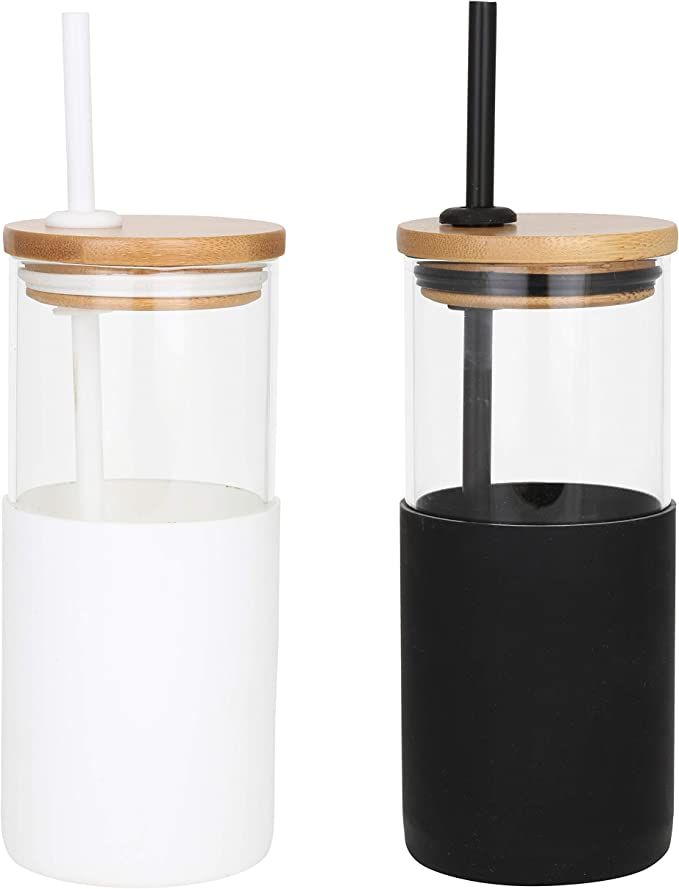 Borosilicate Glass Tumbler w/ Bamboo Lid, Silicone Sleeve & Straw (18 oz) | 2-Piece Set | Eco-Friend | Amazon (US)