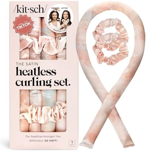 Kitsch Satin Heatless Curling Set – Heatless Curls Overnight with 34" Hair Curler & 2 Satin Scr... | Amazon (US)