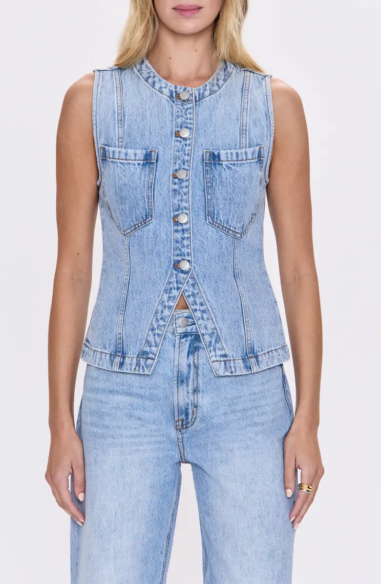 Gia Fitted Collarless Denim Vest | Nordstrom