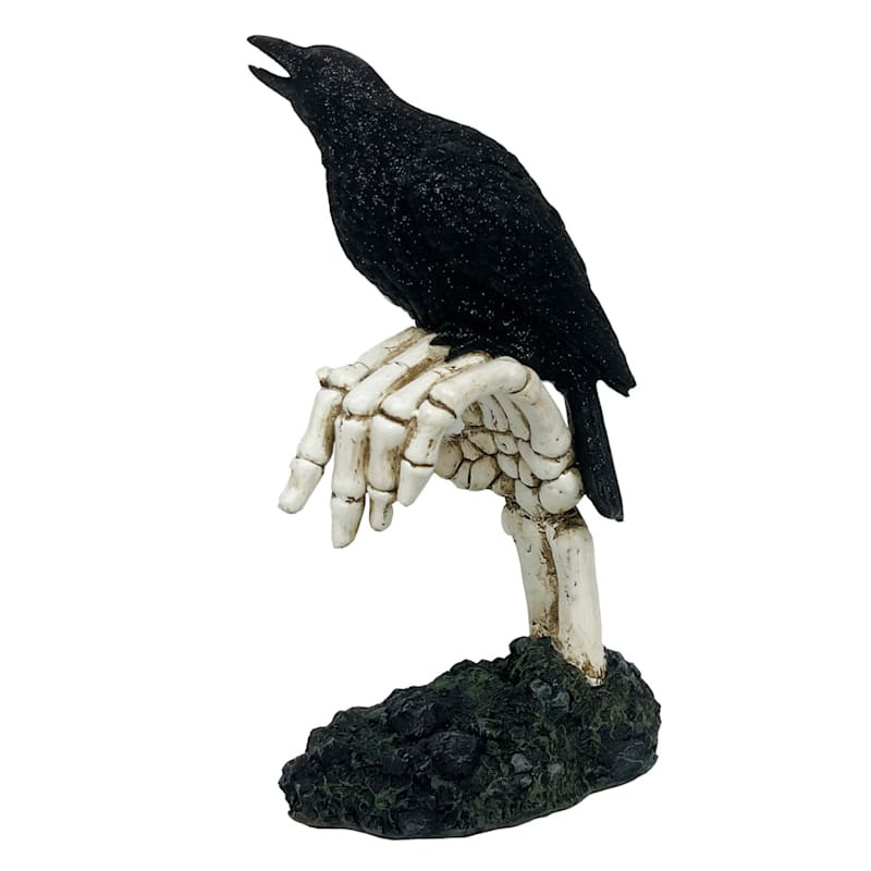 Eerie Estates Halloween Crow on Skull Hand, 11.8" | At Home