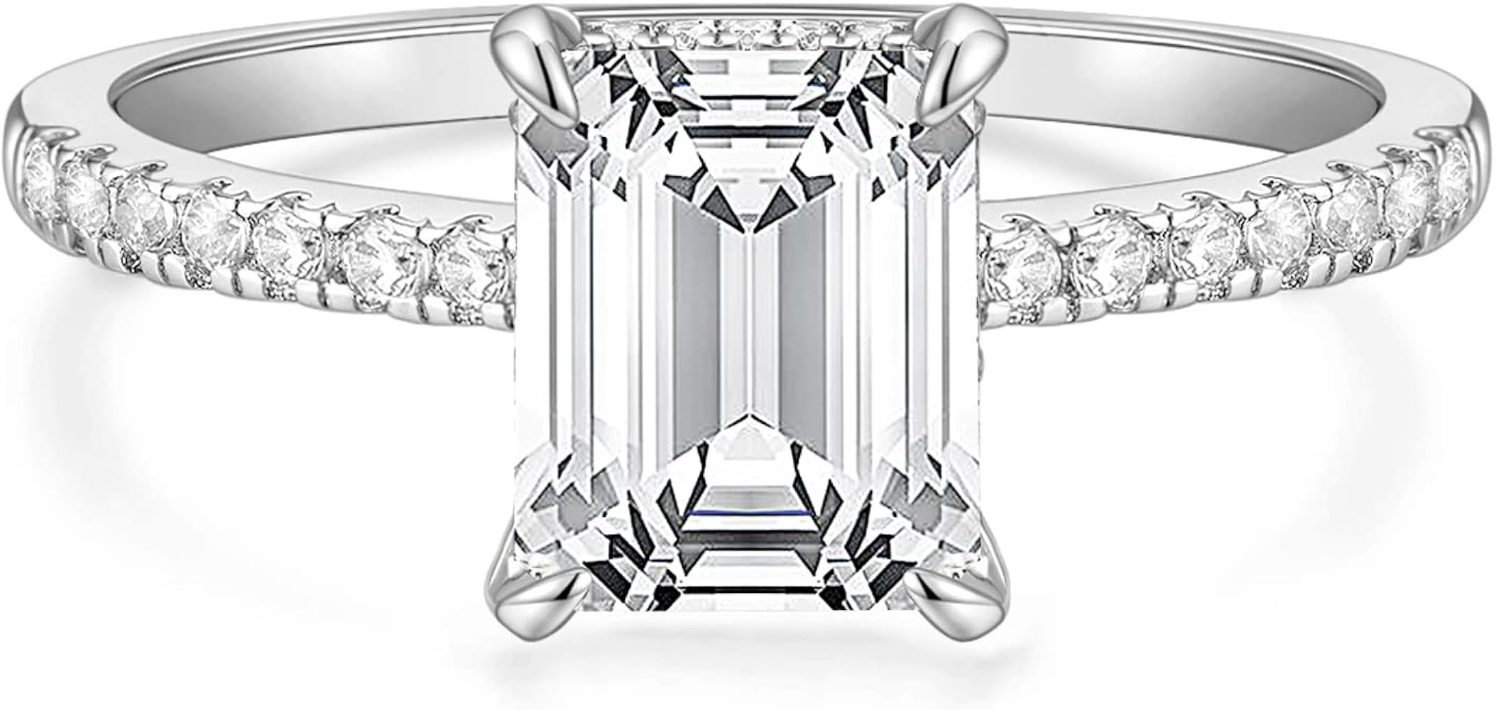 TIGRADE 3CT Engagement Ring for Women Emerald Cut Cubic Zirconia Wedding Band CZ Promise Wedding ... | Amazon (US)