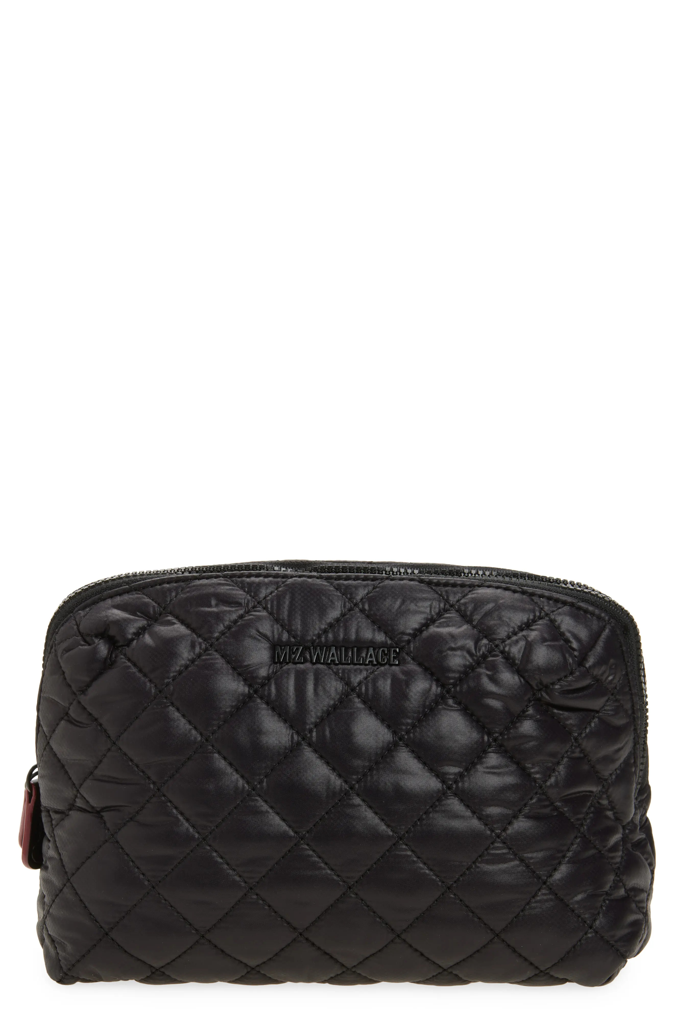 MZ Wallace Medium Double Zip Quilted Cosmetics Pouch in Black at Nordstrom | Nordstrom