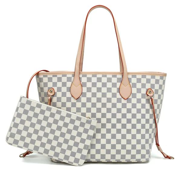 TWENTY FOUR Checkered Tote Shoulder Bag Women Crossbody Travel Satchel- PU Vegan Leather (White c... | Walmart (US)