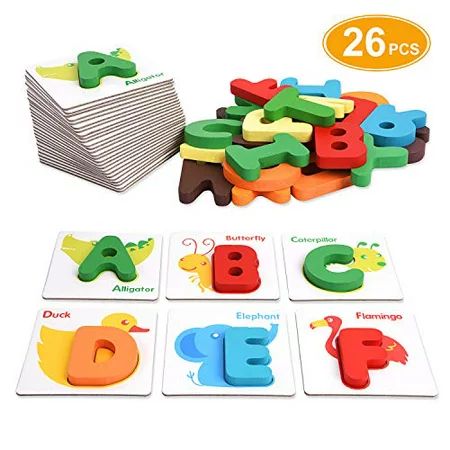 Alphabet Flash Cards, XREXS Toddler ABC Letters Learning Cards, Wooden Alphabet Letters Puzzle Educa | Walmart (US)