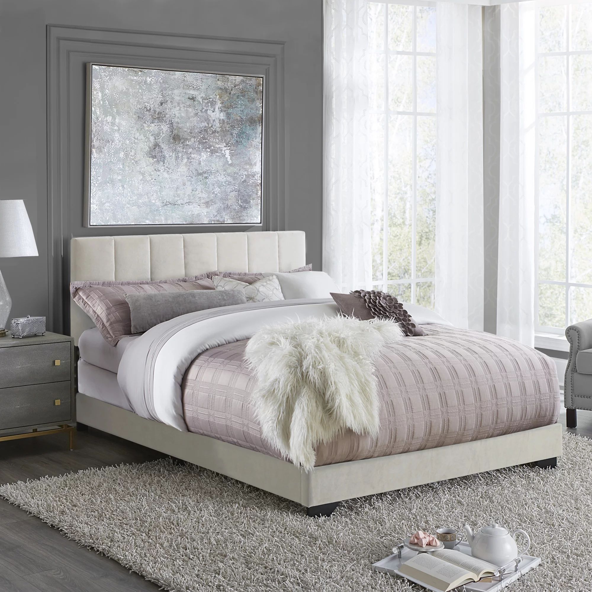 Reece Channel Stitched Upholstered Queen Bed, Ivory, by Hillsdale Living Essentials | Walmart (US)