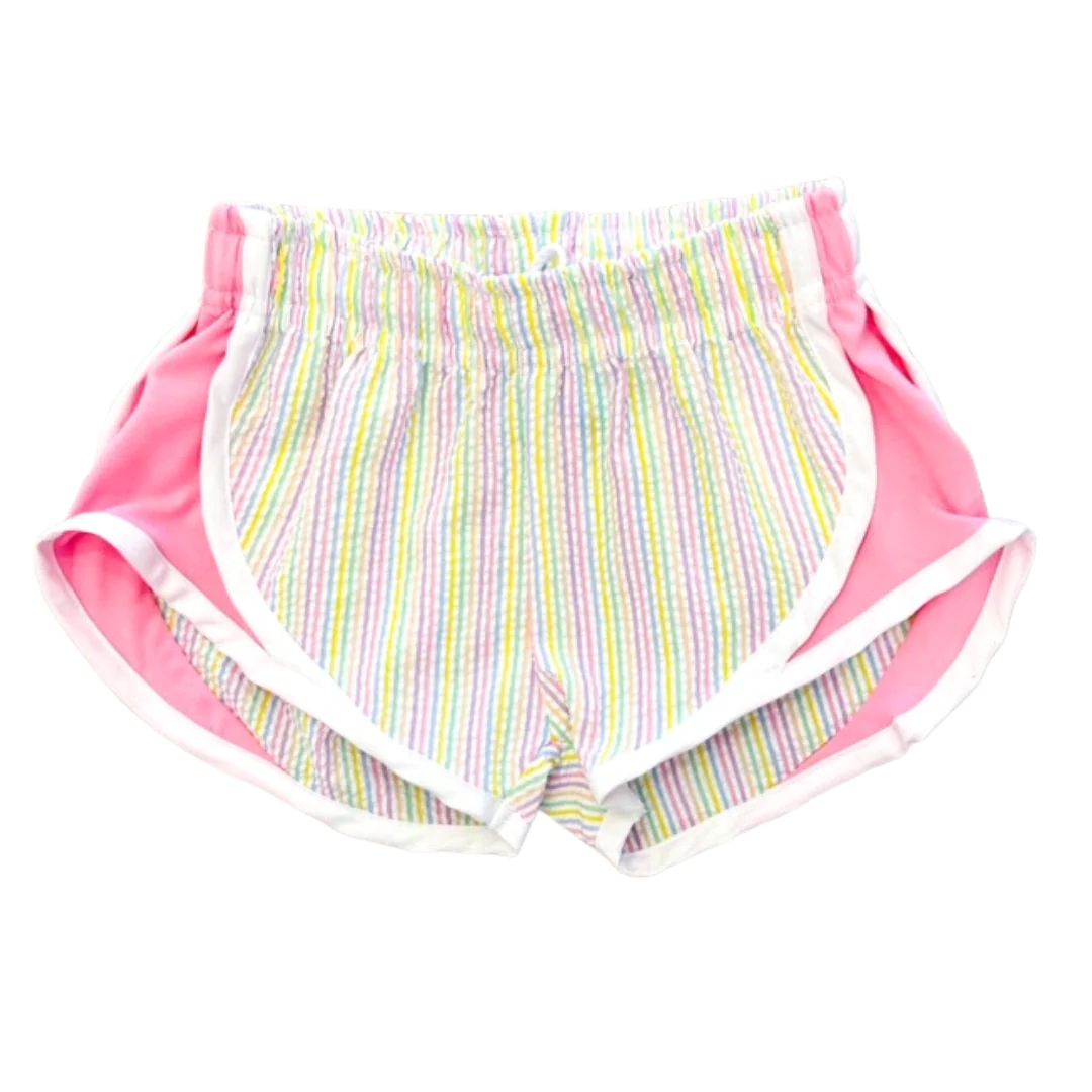 Colorworks by Funtasia Too Kids Athletic Shorts - Athletic Shorts - Multi Stripe with Pink Sides | JoJo Mommy