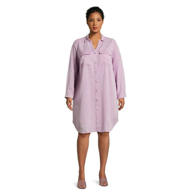 Terra & Sky Women’s Plus Size Shirtdress with Long Sleeves - Walmart.com | Walmart (US)