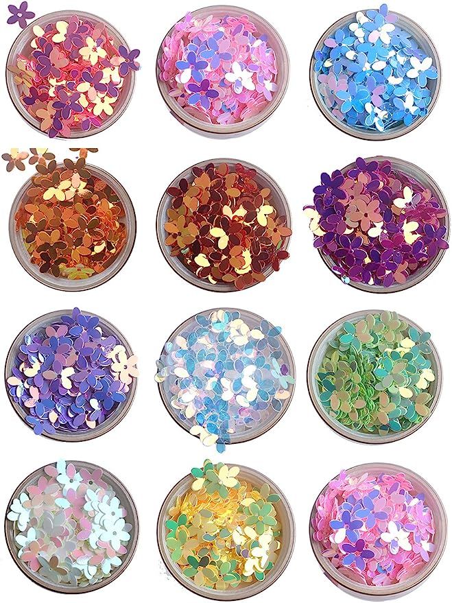 10mm Colorful Iridescent Gold Pink Purple White Yellow Green 3D Flower Loose Sequins Paillettes | Amazon (US)