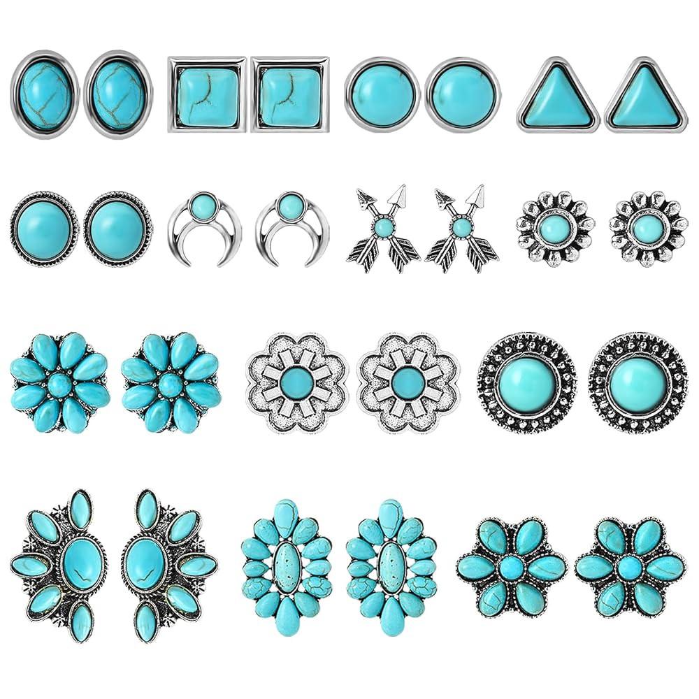 NEWITIN 14 Pairs Turquoise Stud Earrings for Women Hypoallergenic Earring ‌Turquoises Jewelry G... | Amazon (US)