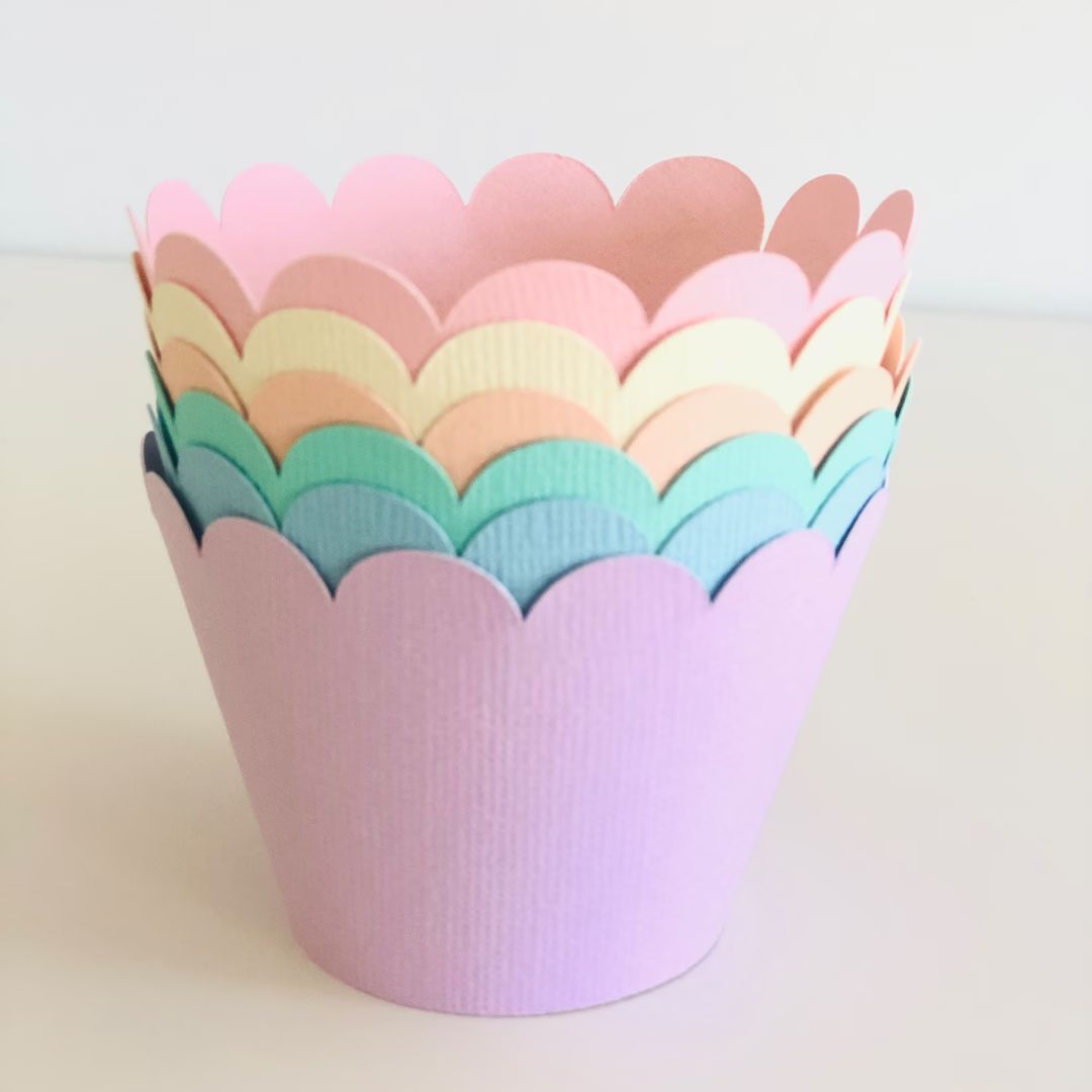 Pastel Rainbow Cupcake Wrappers Unicorn Party Cake - Etsy | Etsy (US)