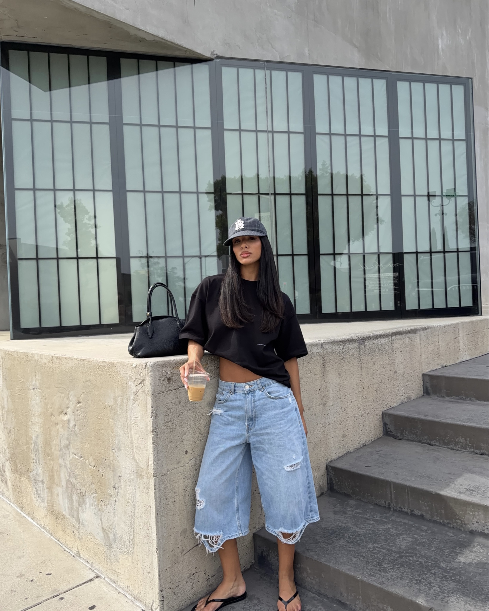 🏷️ zara, zara new in, denim long shorts, black oversized t shirt, grey hat, about blank, about blank t shirt 

#LTKuk #LTKspring #LTKsummer