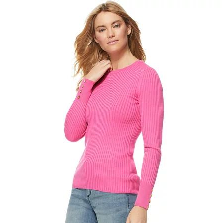 Scoop Crewneck Sweater with Button Sleeves Women's | Walmart (US)