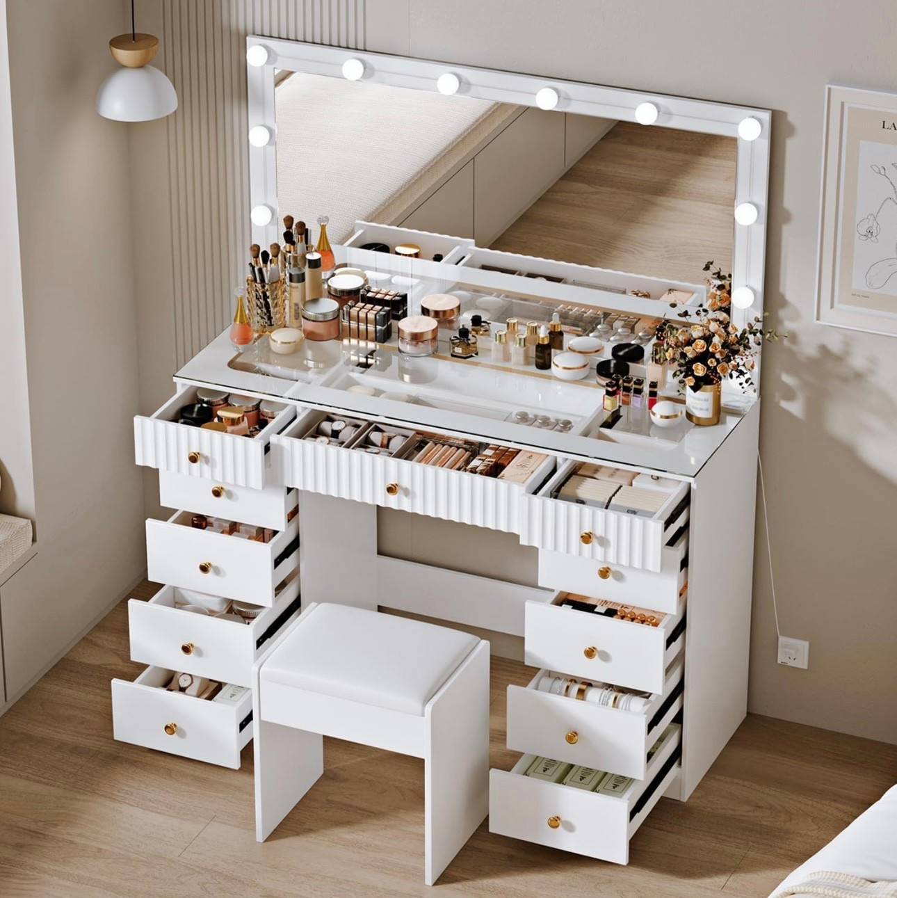 Finally working on setting up my beauty and content room! The first step is finding the right storage, setup and organizers. 
 
I found the perfect vanity on Amazon and it comes with a stool.
The mirror is from a different seller and I also picked up additional storage bins. 

#LTKHome #LTKBeauty #LTKSaleAlert