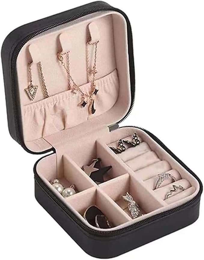 1PC Black Jewelry Organizer Display Case - Leather Travel Zipper Storage Box for Earrings Necklac... | Amazon (UK)