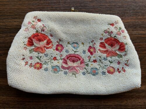 Vintage Bags By Josef White Hand Beaded Embroidered Clutch Made in France  | eBay | eBay US