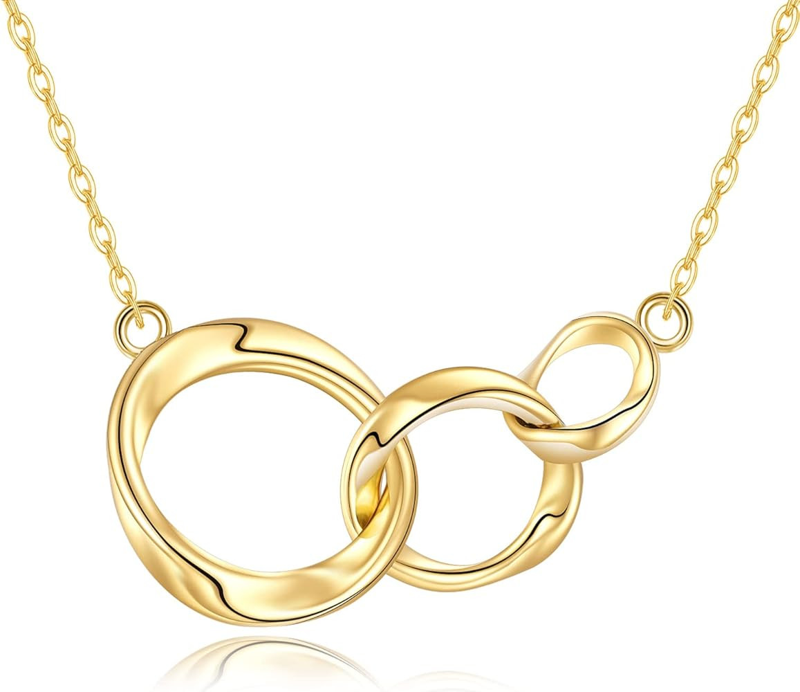 FENCCI 14K Real Gold Interlocking Circle Necklace for Women, Solid Gold Three Circle Necklace Gen... | Amazon (US)