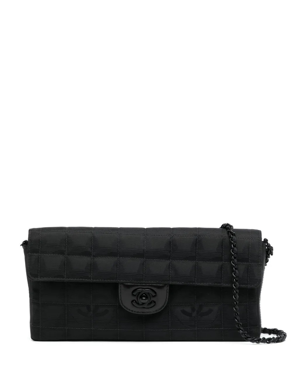 CHANEL Pre-Owned 2000-2001 New Travel line Choco Bar East West shoulder bag - Black | Farfetch Global