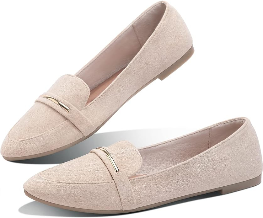 Obtaom Women's Pointy Toe Loafer Flat Comfortable Faux Suede Work Shoes,Cute Penny Loafer Slip On... | Amazon (US)
