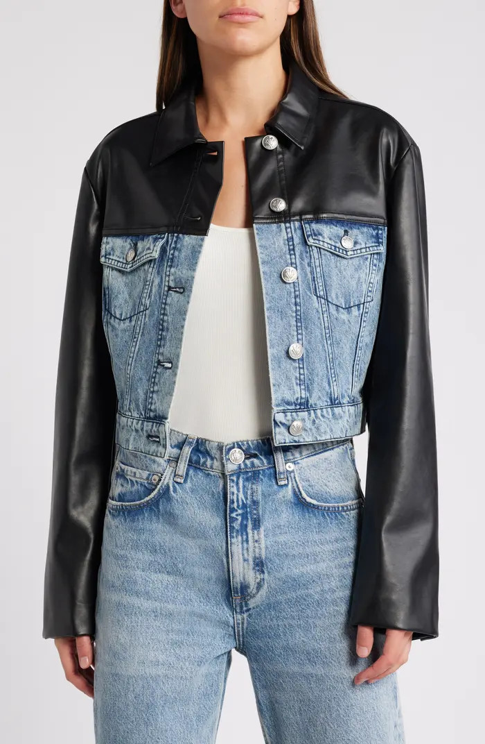 Alexa Faux Leather & Denim Trucker Jacket | Nordstrom