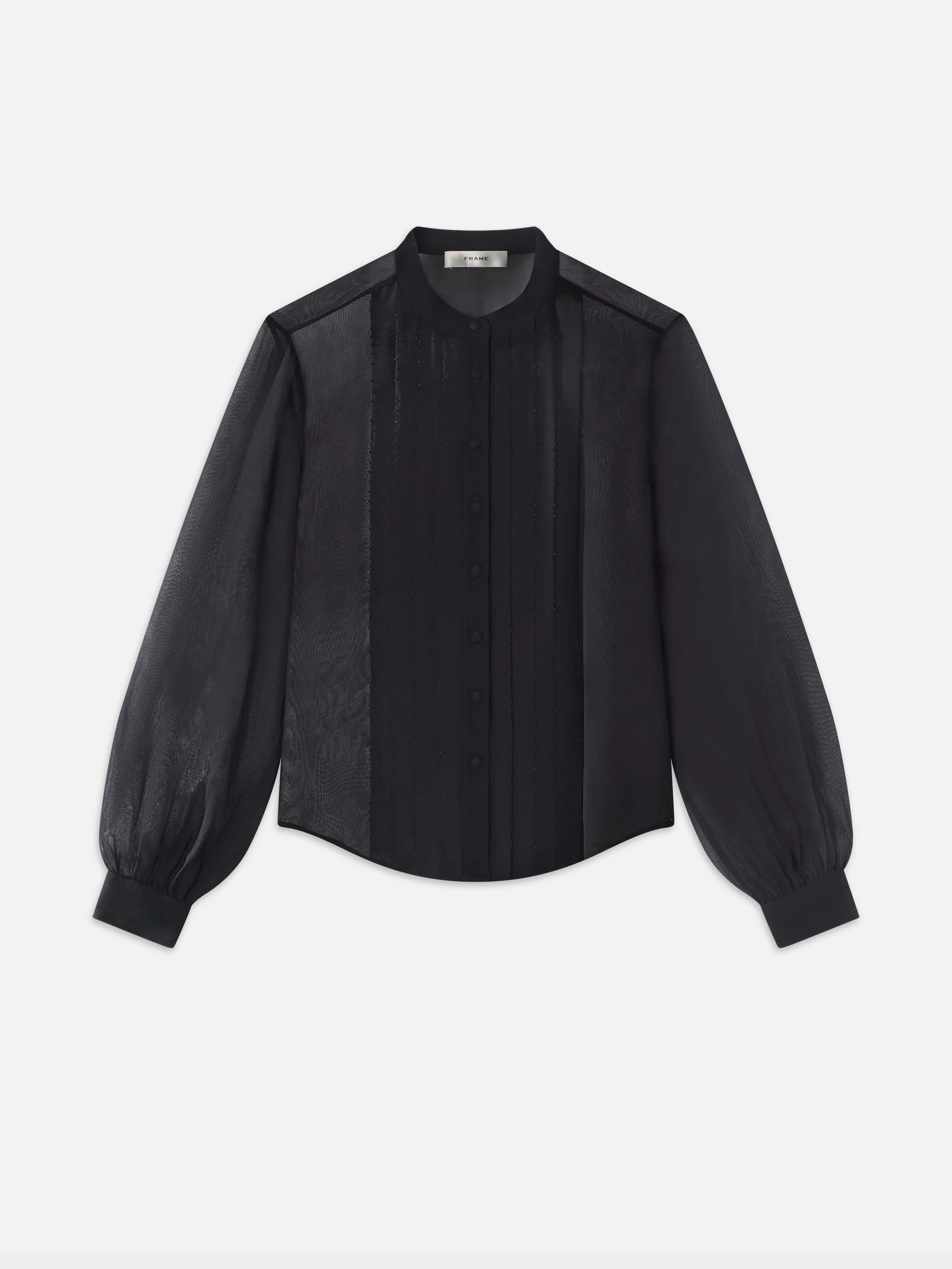 Beaded Collarless Blouse -- Black | Frame Denim