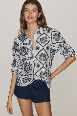 Tallulah Puff Sleeve Eyelet Buttondown Top by Pilcro | Anthropologie (US)