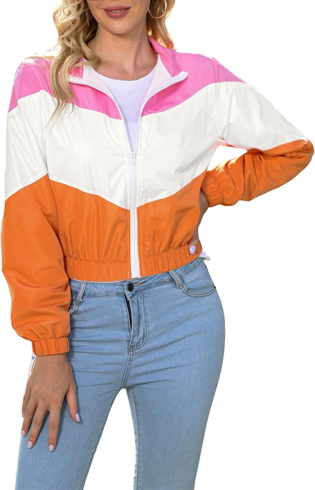 Women’s Lightweight Windbreaker Sport Jacket Zip Up Color Block Coat Casual Long Sleeve Jogging... | Amazon (US)
