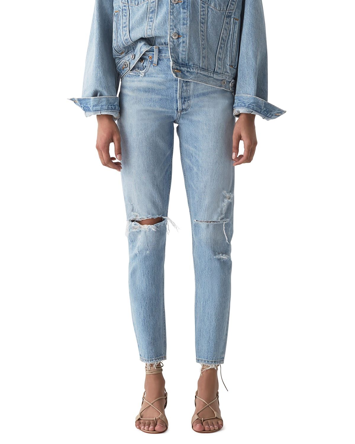 Jaime High-Rise Classic Jeans with Rip | Neiman Marcus