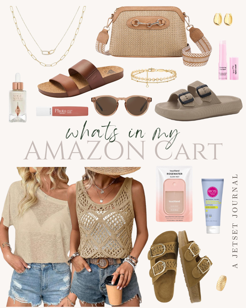 Here's what’s in my Amazon Cart lately. Added recently are vacation outfits such as Imily Bela’s crochet tank top and this cute off-the-shoulder see-through top. I have these cozy sandals from CUSHIONAIRE, Weweya, and Reef. I discovered this chic Haytijoe crossbody bag that is perfect for my outfits. Also added to my cart are some beauty finds like eos body lotion, grace & stella’s Under Eye Brightener Balm Stick, and Revlon PhotoReady Instant Plump Serum.

#LTKSeasonal #LTKSaleAlert #LTKTravel
 

 