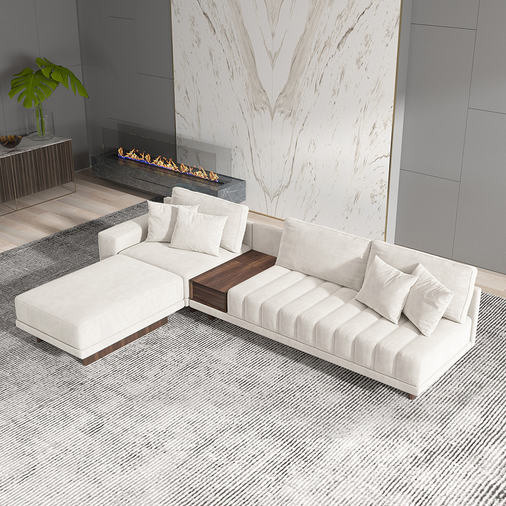 126"" L-Shaped White Modular Sectional Sofa Channel Tufted Chaise with Ottoman & Storage | Homary