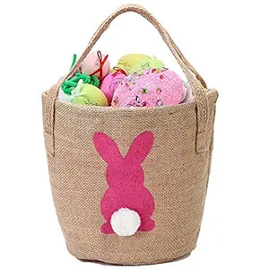 Easter Bunny Basket Burlap Buckets with Two Handles Egg Hunt Buckets with Fluffy Tail for Kids Ea... | Amazon (US)