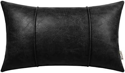 BRAWARM Black Leather Throw Pillow Covers 12 X 20 Inches - Faux Leather Lumbar Pillow Cover with ... | Amazon (US)