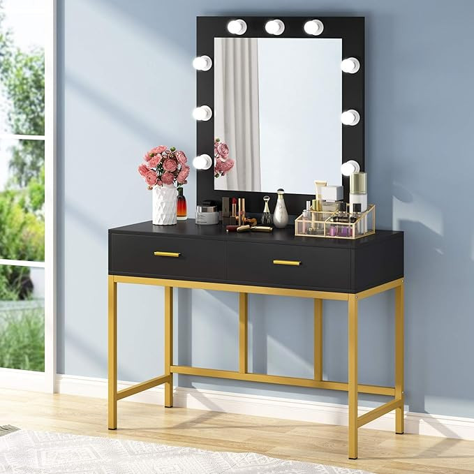 Tribesigns Vanity Table with Lighted Mirror, Makeup Vanity Dressing Table with 9 Lights and 2 Dra... | Amazon (US)
